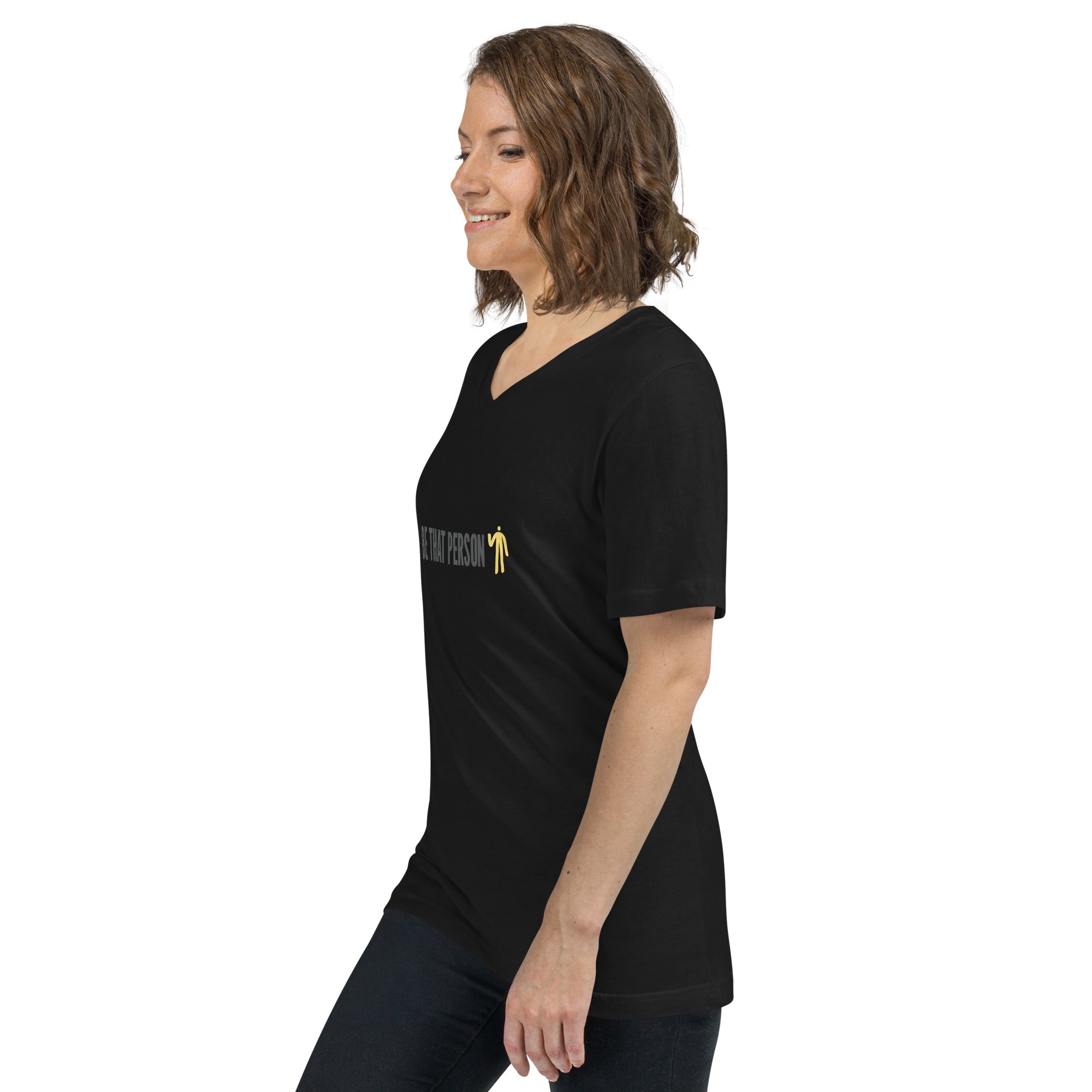 Unisex Short Sleeve V-Neck T-Shirt - Yellow Logo – beThatperson