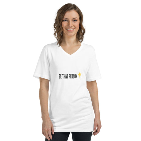 Unisex Short Sleeve V-Neck T-Shirt - Yellow Logo